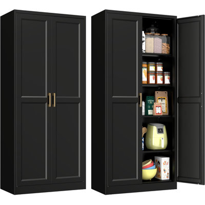 Kitchen Pantry Cabinet, 71 Inch Tall Metal Pantry Cabinet with Doors and Adjustable Shelves, Freestanding Food Cupboard, Storage Cabinets for Dining, by Latitude Run