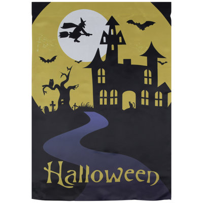 Spooky House Halloween Outdoor Garden Flag With Bats And A Witch 12.5" X 18"