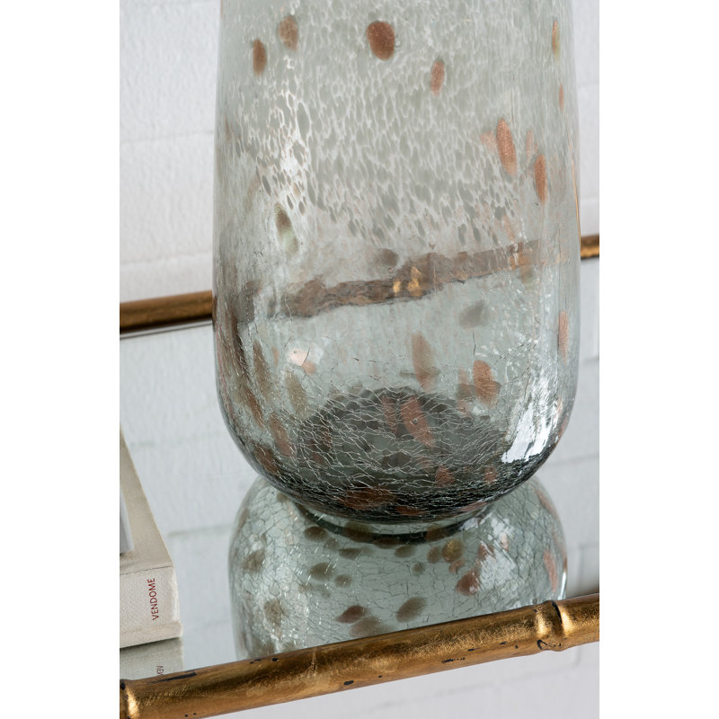Decorative Glass Vase With Smoked Gray And Brown Design, 11.8"
