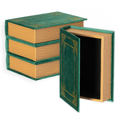 Ensemble de 4 boîtes de rangement décoratives en forme de livre rétro, vert