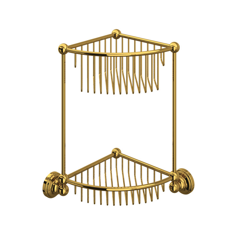 Two Tier Corner Basket, Unlacquered Brass