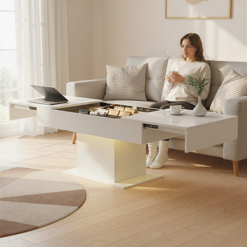 Table basse à DEL extensible, centre blanc brillant