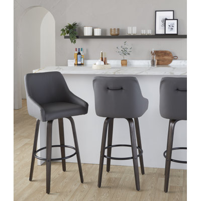 Harper 30" Fixed-Height Bar Stools with Bent Wood Legs & Round Footrest