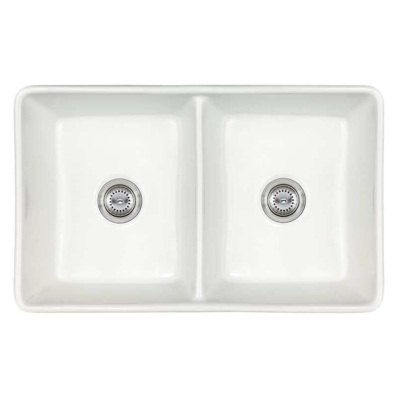 32 in. x 20 in. Fireclay Farmhouse Apron-Front Undermount 50/50 Double Bowl Kitchen Sink
