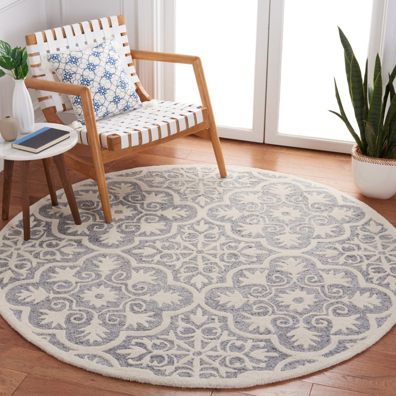 Metro Hand Tufted Wool And Cotton With Latex Damask Rug, Round 6'