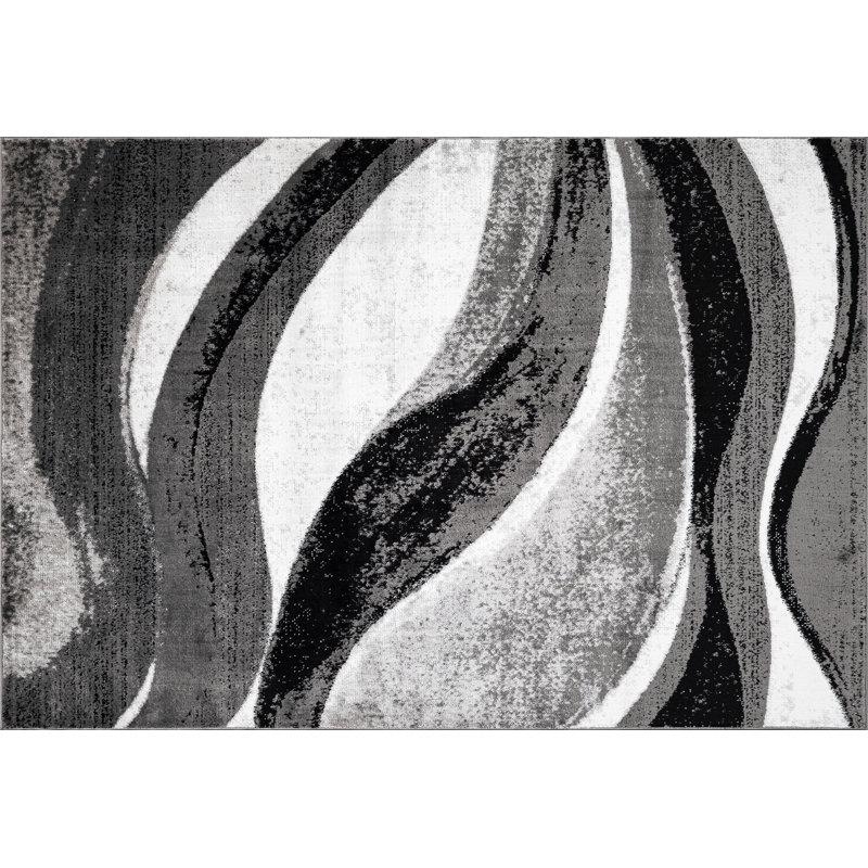 Abstract Area Rug, Black, Rectangle 120 x 170 cm