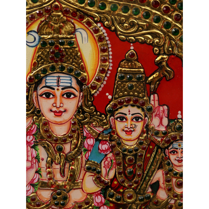 Famille Lord Shiva | Peinture encadrée de Tanjore
