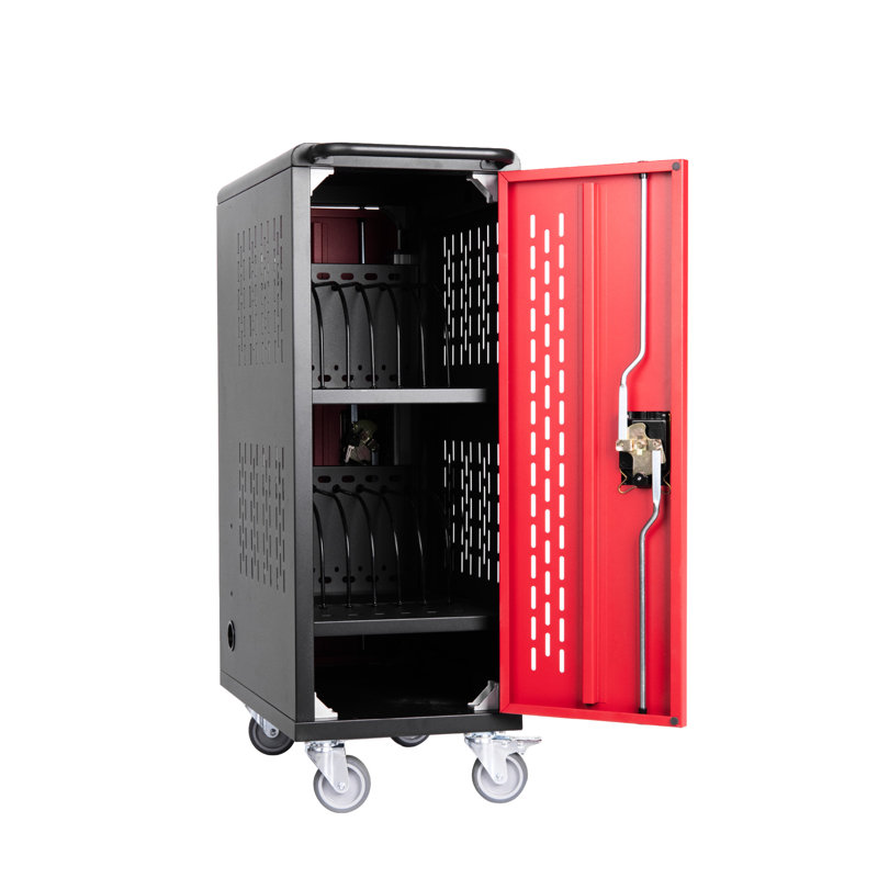 Chariot de charge pour 16 tablettes, acier noir, multiprise, gestion des câbles, mobilité, station d'exposition Bay, station pour ordinateur portable avec tablette, 12,22 po de profondeur, 19,79 de largeur, 33,68 po
