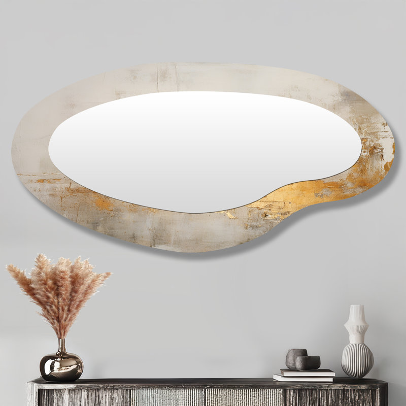 Or sensibilité subtile minimalisme II - peinture abstraite miroir mural moderne aux formes asymétriques