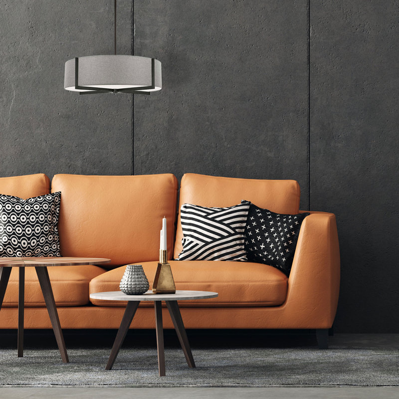 Matte Black and Gray 4-Light Incandescent Pendant with Fabric Shade