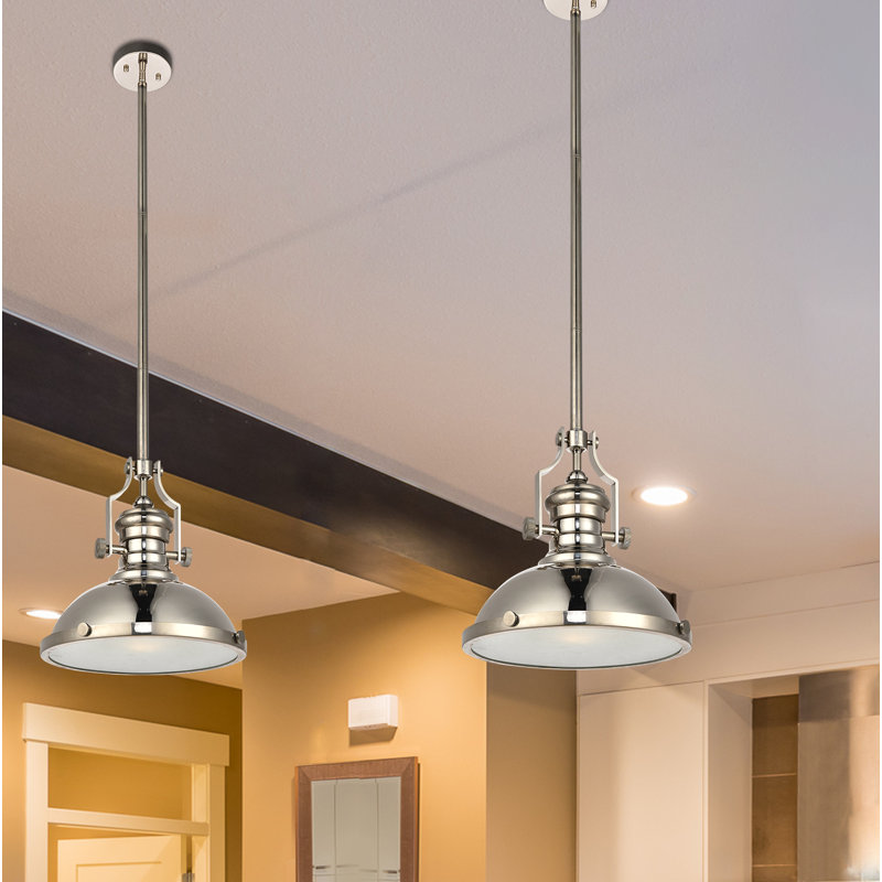 Luminaire suspendu en dome simple à 1 lumière Londyn, Nickel poli