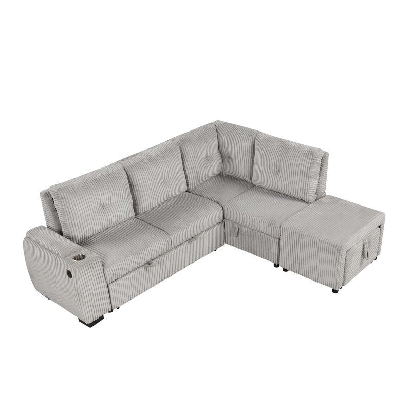 Canapé modulaire en velours côtelé de 94 po avec repose-pieds Aetheris, Gris clair