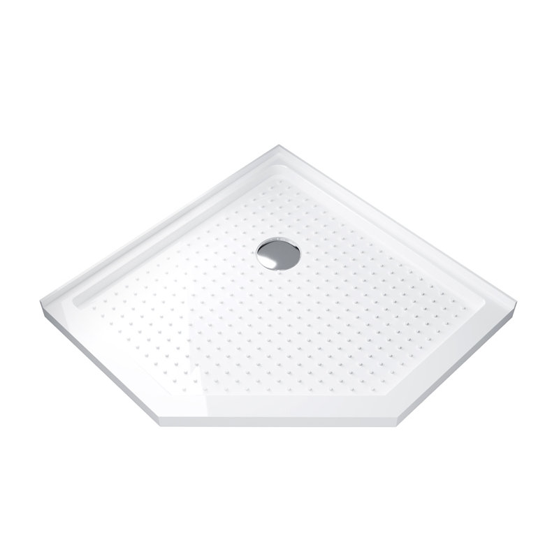 Elegant 38" W x 38" D x 3" H  Neo Angle Shower Base in White with Corner Drain White Shower Pan