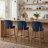Mid-Century Modern Counter Stool, Fabric Upholstered Barstool with Wingback, Armless Counter Height Bar Stool With Wood Legs, Metal Footrest, For Kitchen Island Bar Counter, Navy, Set of 2-119619505-124825000