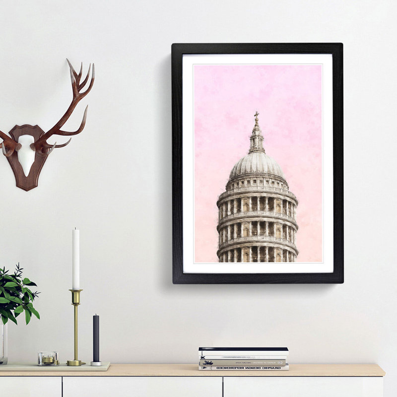 St. Pauls Cathedral Sketch Painting - Framed Print, 87cm H x 62cm W x 2cm D, Black Framed