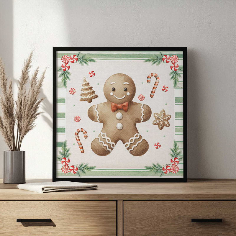 «Gingerbread Boy» par Nicole DeCamp, reproduction d'art, L 30 po x H 30 po, Blanc, Impression encadrée