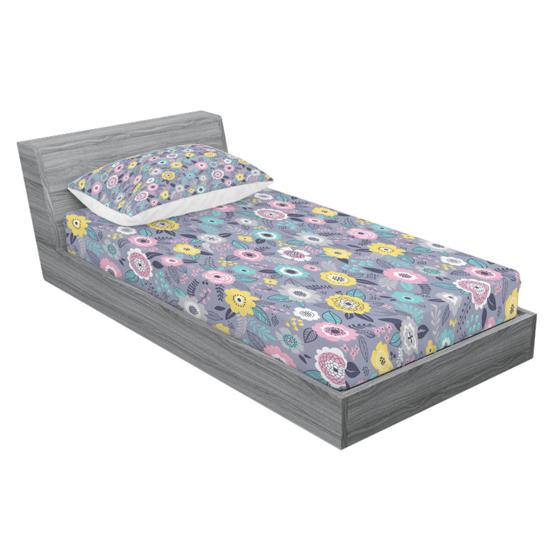 Microfiber Floral Sheet Set, Twin XL Sheet Set with Fitted Sheet