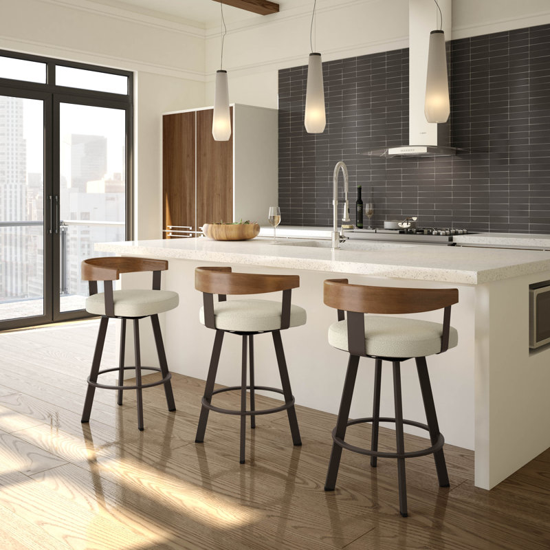 Drees Swivel Upholstered Counter & Bar Stool with Wood Backrest