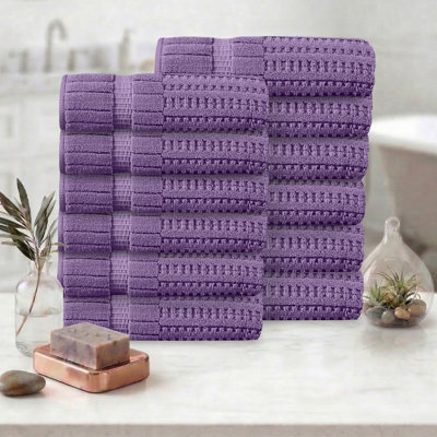 Willow 12 Pieces Towel Set – 100% Combed Cotton, Premium Quality 630 GSM, Purple, Ultra-Soft & Highly Absorbent (12 Bath Towels)