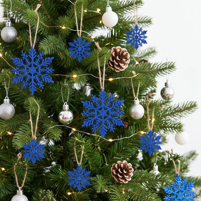 Décorations de Noël : 36 décorations en flocons de neige pailletés en plastique à suspendre pour sapin de Noël, décoration intérieure et de fête hivernale, cadeau idéal