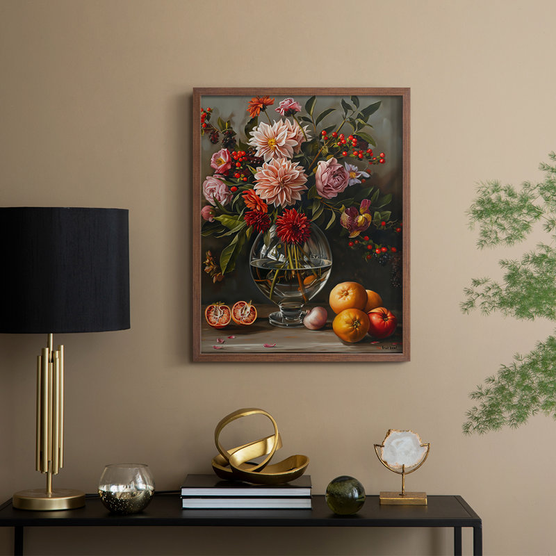 Reproduction encadrée FLORAL Series DCCXLI - bois massif, H 15 po x l 12 po, Noyer