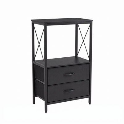 Heavy-Duty Metal Aquarium Stand for 5-10 Gallon Fish/Reptile/Turtle Tank - 2-Tier Shelf - Storage Drawers - Black - Fabric Drawer*2