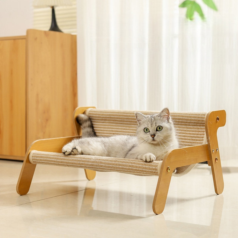 Méridienne à griffer Modern Sisal, cadre en bois avec surface tissée pour chats d'intérieur