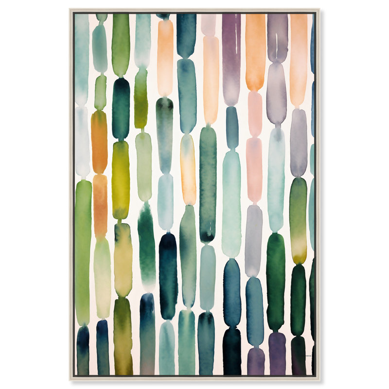 «Greenery Raindrops», art mural abstrait vert par Art Remedy, Cadre argenté, H 37 po x l 25 po