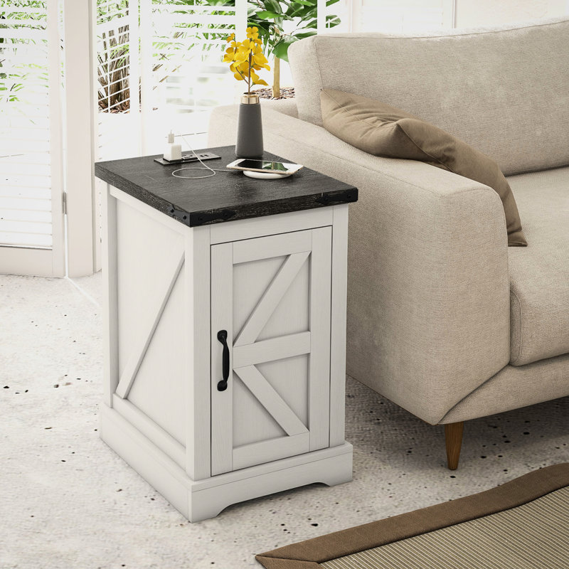 Table d'appoint pour le salon - Finition blanche patinée avec ports de charge et meubles