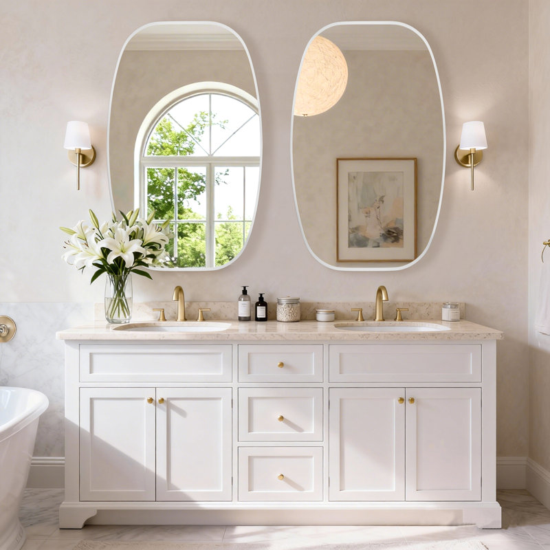 Metal Oval Wall Mirror, Silver, 48" x 30"