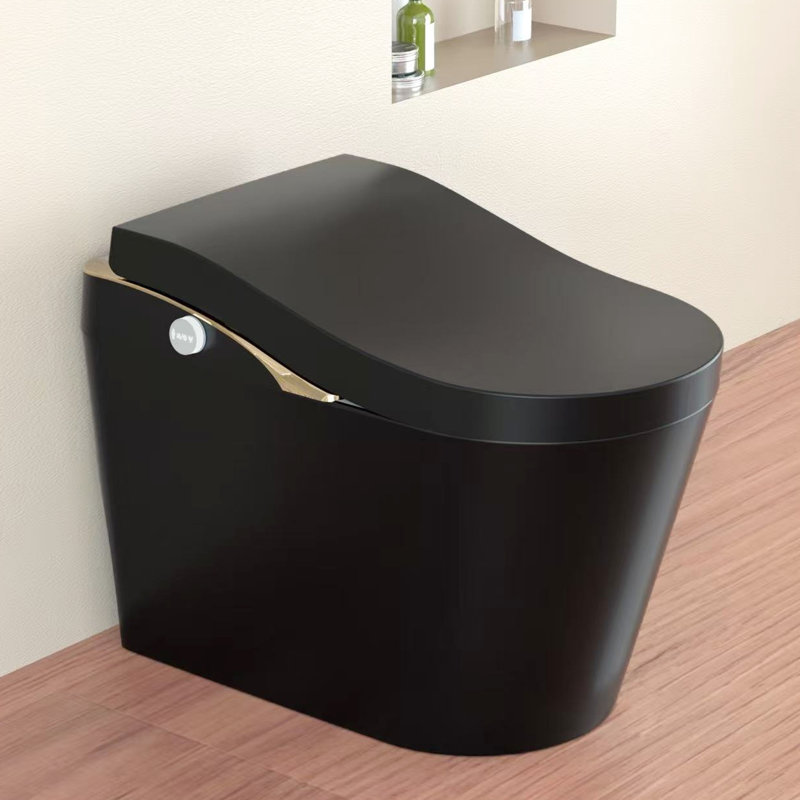 Smart Toilet With Bidet, Auto Flush, Open/Close, Heated Seat, Warm Water And Dry, Foam - Black, Contemporary Appearance, Porcelain Material, 17.5 Inches Comfortable Height, Siphonic Jet Technology