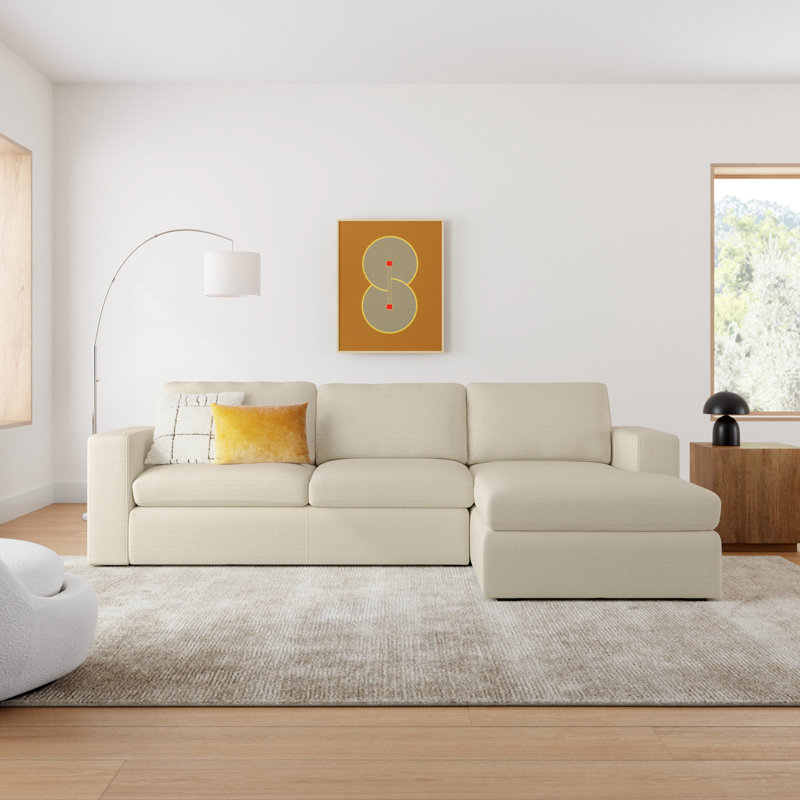 Benedict Upholstered Sectional with Chaise, Right Hand Facing, Cream Performance Basketweave