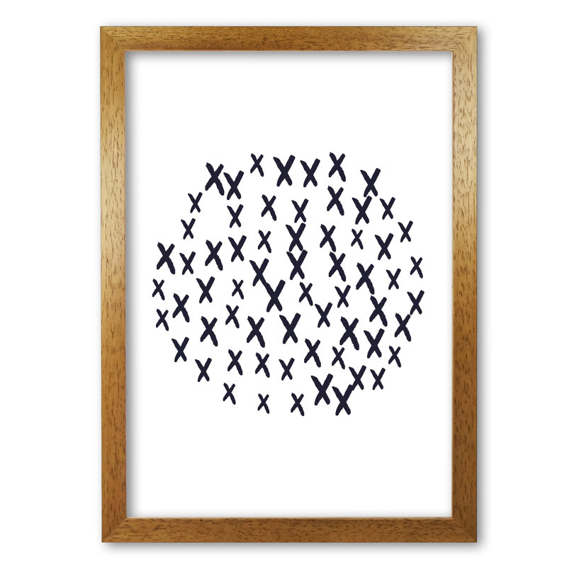 Black Crosses Circle Abstract - Single Picture Frame Print, 30 cm H x 21 cm W x 5 cm D, Honey Oak Frame
