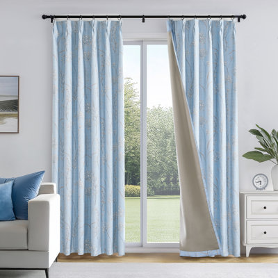 100% Blackout Floral Print Polyester Thermal Insulated Curtains With 12 Metal Rings & 12 Hooks, Pinch Pleat Window Treatments For Bedroom/Living Room (Set of 2)