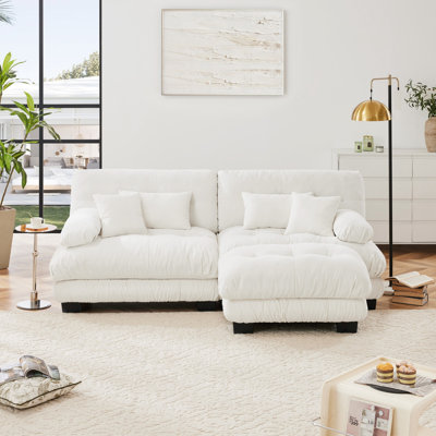 Canapé modulaire Cloud Couch pour salon, chenille 2 places avec coussins et repose-pieds convertible, gris