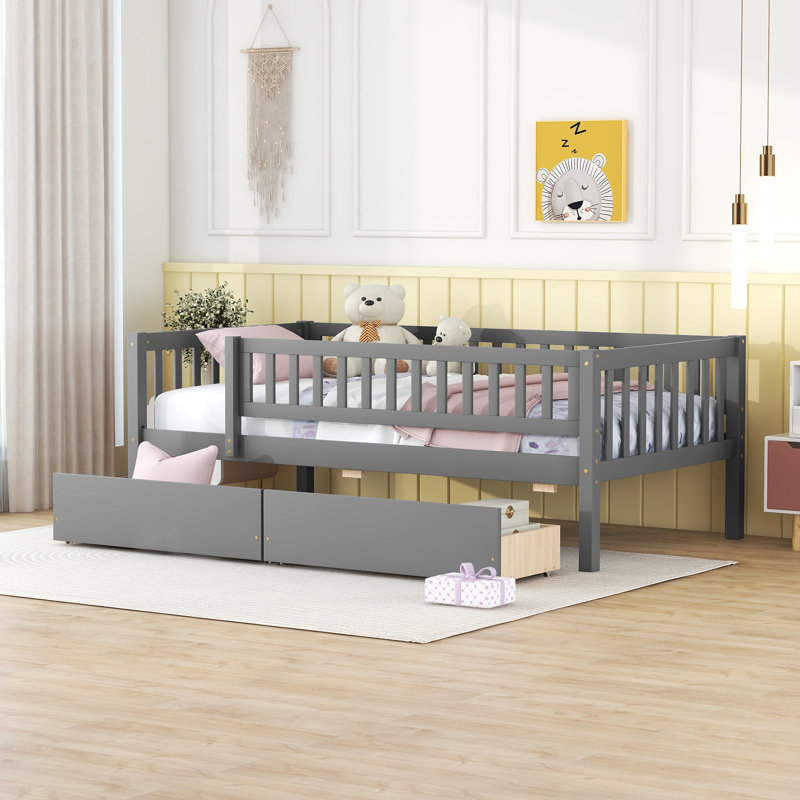 Lit de jour en bois avec deux tiroirs, Lit simple, Gris