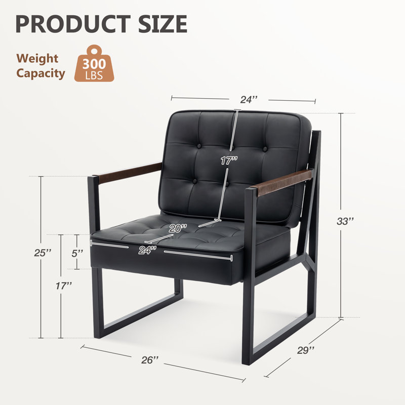 Modern Faux Leather Tufted Back Accent Chair with Metal Frame, Black Faux Leather