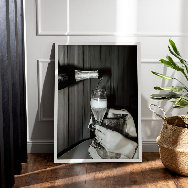 Z Studio noir et blanc, verres à champagne, décoration murale pour la cuisine, affiche murale rétro pour mur de salle de bain, encadré blanc 12 x 16 po