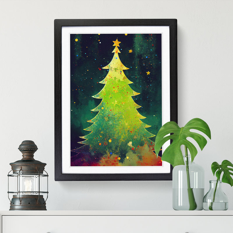 Christmas Tree Splatter - Single Picture Frame Print, Black Framed, 34cm H x 25cm W