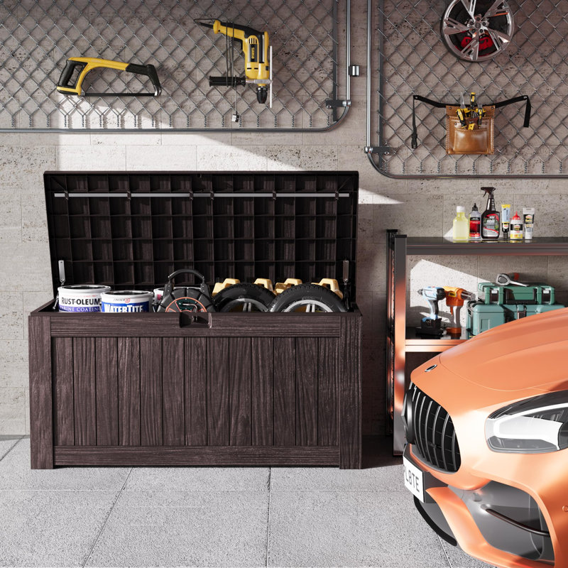 Outdoor Storage Box with Lid, 120-Gallon, 1-Unit, (Dark Brown), Dark Brown