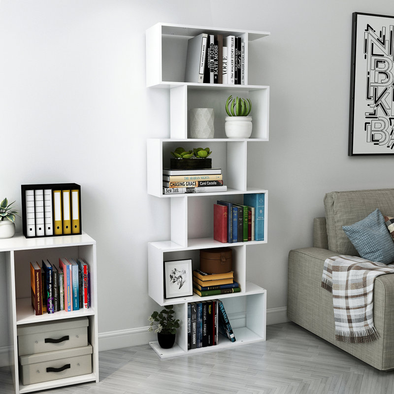 Glyndon 190.5cm H x 70cm W Geometric Bookcase, White