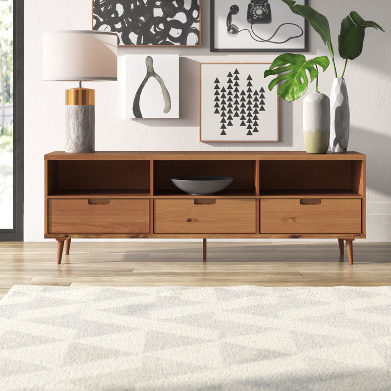 Sadie 70" Solid Wood 3-Drawer TV Stand for TVs up to 80", Caramel