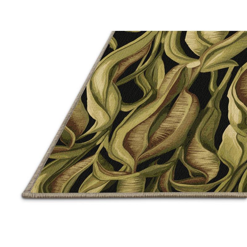 Tapis botanique brun lavable à la machine, Carré 4 pi