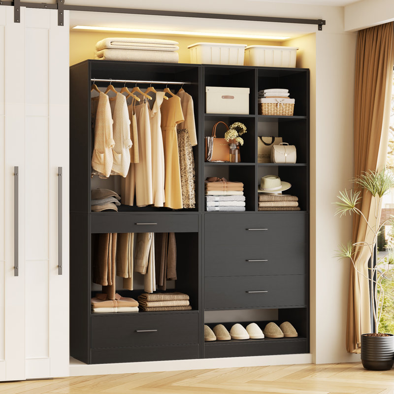 4-Drawer Freestanding Wardrobe Organizer With Hanging Rod & Storage - Walk-In Closet System For Bedroom, Black