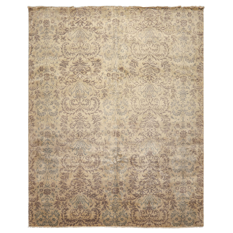 Tapis Oushak en laine beige pâle, noué à la main, style transitionnel, 2,44 m x 3,05 m