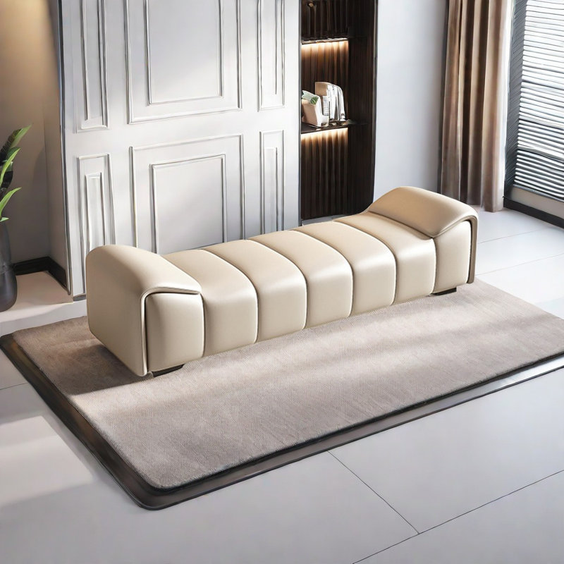 Reshunda Leather Match Upholstered Bench, Cream, 20.47" H x 59.05" W x 19.68" D