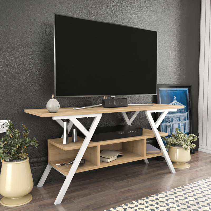 Meuble télé pour téléviseur de 50 po ou moins Tolchester, Blanc / Chêne