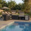Ensemble de cuisine extérieure en cèdre en forme de U, 6 pièces, avec évier, espace barbecue, rangement et bar, noir-123633931