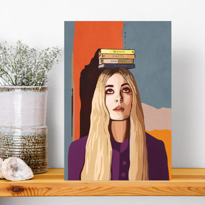 «Woman Balilibrage», livres, art moderne coloré, portrait serein