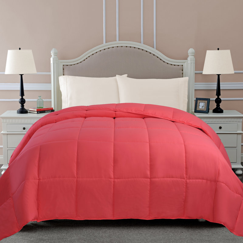 Classic All Season Reversible Medium Weight Hypoallergenic Down Alternative Comforter, Coral, Twin Comforter
